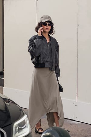 Grey Flowy Midi Jersey Skirt