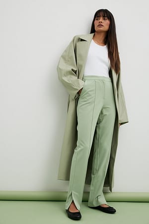 Green Slim Straight Slit Detail Suit Pants