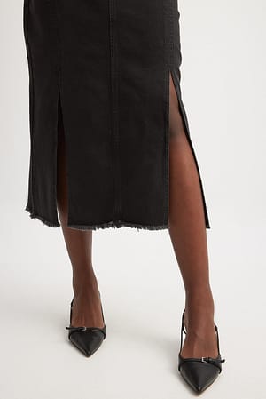 Grey Slit Detail Denim Skirt