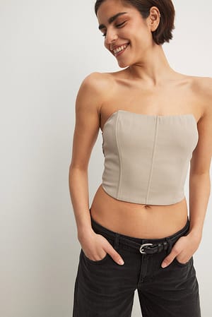 Beige Recycled Smock Back Corset Top
