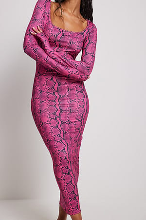 Pink Snake Square Neck Printed Maxi Dress