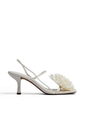 Offwhite Squared Toe Flower Detail Heels