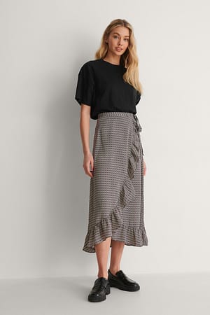 Frill Overlap Skirt Outfit.