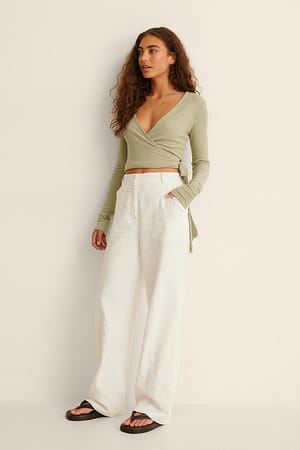Recycled Ribbed Wrap Top Outfit.