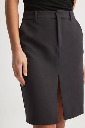 Dark Grey Straight Slit High Waist Mini Skirt