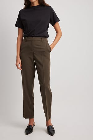 Dark Brown Straight Ankle Suit Trousers