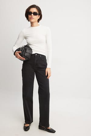 Washed Black Straight High Waist Jeans
