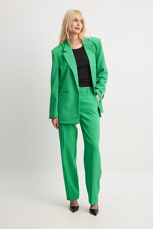 Dark Green Recycled Straight Leg Suit Pants