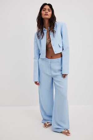 Light Blue Straight Mid Waist Relaxed Trousers