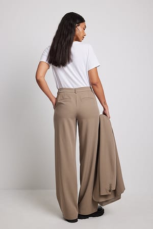 Brown Straight Mid Waist Suit Trousers