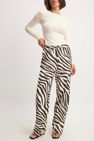 Brown Zebra Print Straight Suit Trousers