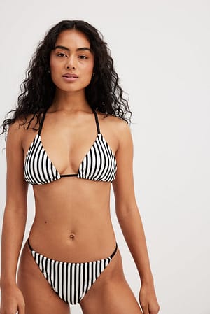 Black/White Striped Terry Thin Strap Bikini Panty