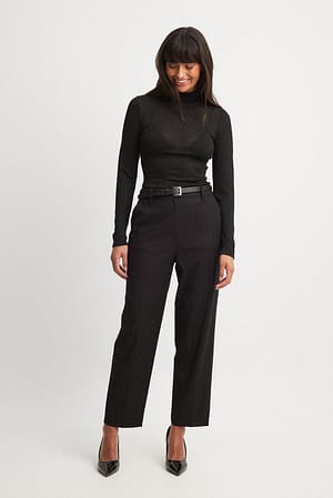 Black Striped Detail Straight Mid Waist Trousers