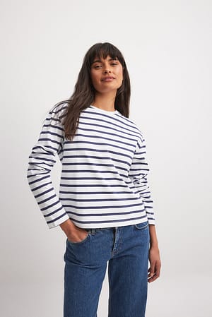 White/Navy Striped Oversized Long Sleeved Top
