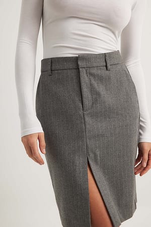 Grey Stripe Striped Straight Slit High Waist Mini Skirt