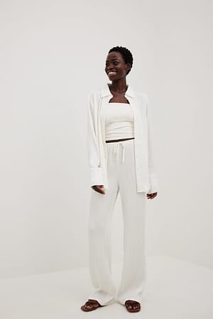 White Structure Drawstring Detail Trousers