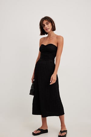 Black Structured A-line Midi Skirt