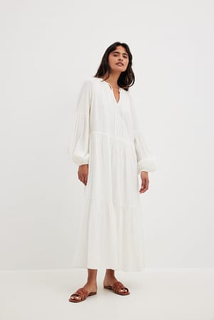 White Structured Flowy Maxi Dress
