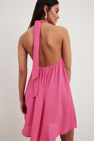 Pink Structured Halterneck Mini Dress