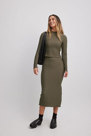Olive Green Structured Midi Skirt