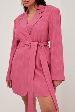 Pink Structured Overlap Mini Blazer Dress