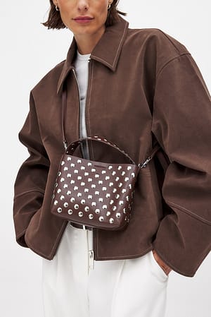 Dark Brown Studded Mini Crossbody Bag