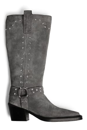 Grey Studded Western Boots