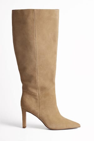 Dusty Beige Suede Knee High Boots