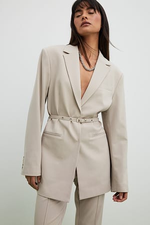 Taupe Tailored Belted Blazer