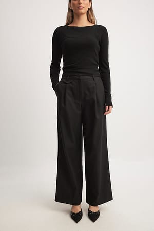 Black Tailored Mid Waist Suit Pants