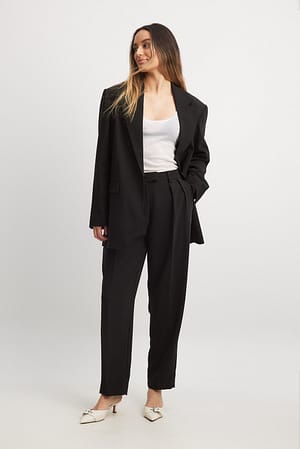 Black Tapered High Waist Suit Pants
