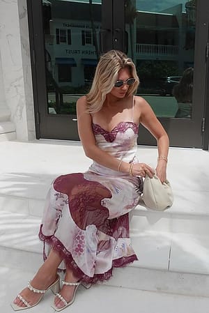 Pink Print Viscose Lace Detail Dress