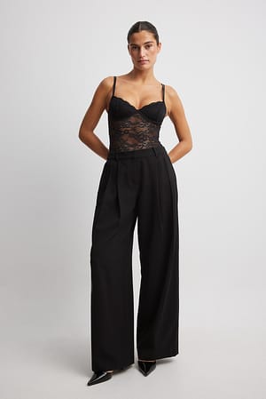 Black Thin Strap Lace Bodysuit