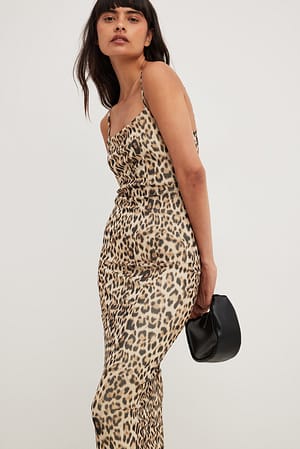 Leopard Print Thin Strap Mesh Dress