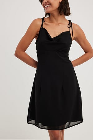 Black Tie Shoulder Sheer Mini Dress