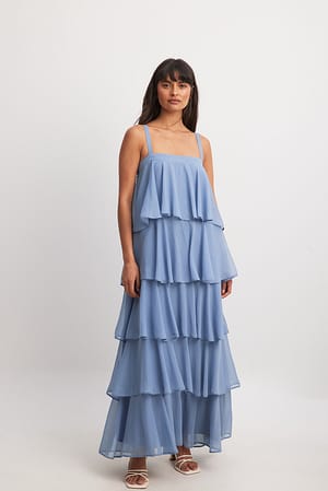Blue Tiered Chiffon Maxi Dress