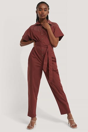 Brown Belted Jumpsuit