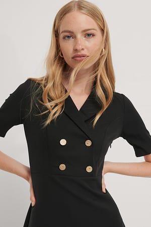 Black Button Detailed Midi Dress