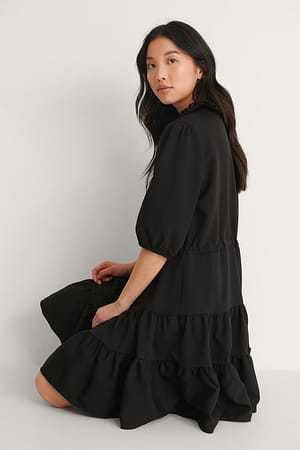 Black Collar Detail Mini Dress