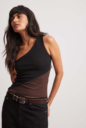 Black/Brown Two Colored One Shoulder Top