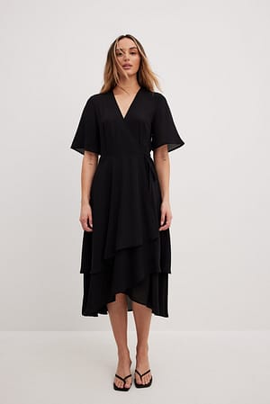 Black Two Layers Chiffon Midi Dress