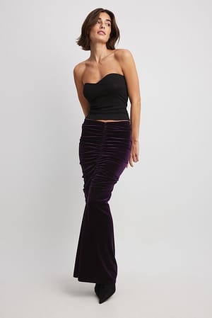 Purple Velvet Rouched Maxi Skirt