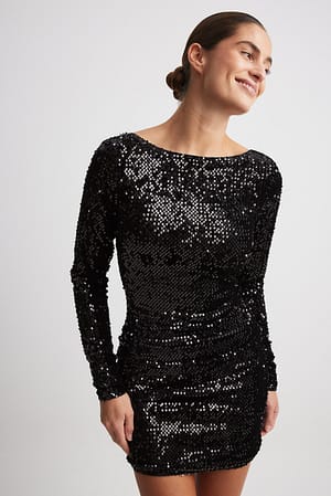 Black Velvet Sequin Mini Dress