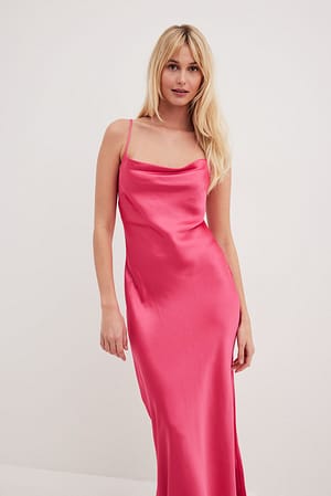 Pink Waterfall Strap Back Maxi Dress