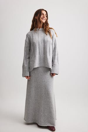 Light Grey Melange Wide Knitted Maxi Skirt