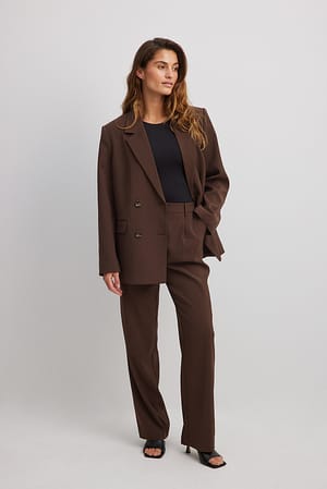 Brown Wide Pleated Suit Pants