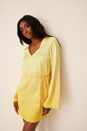 Yellow Ombre Wide Sleeved Satin Dress