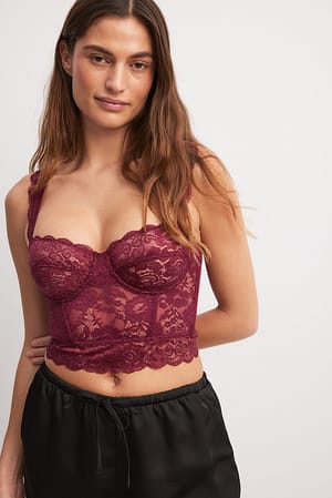 Burgundy Wide Strap Lace Cup Corset