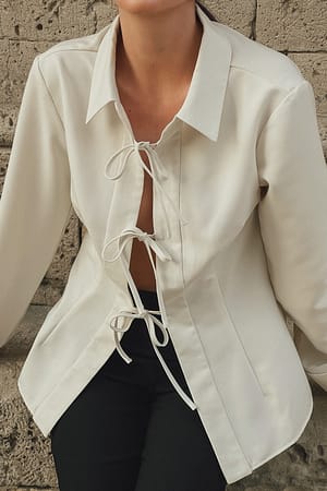 White Woven Tie Detail Blouse